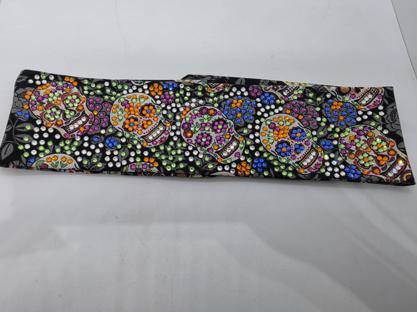 Super LeeAnnette Sugar Skulls on Black Bandana with Multiple Colors of Austrian Crystals (sku4280)