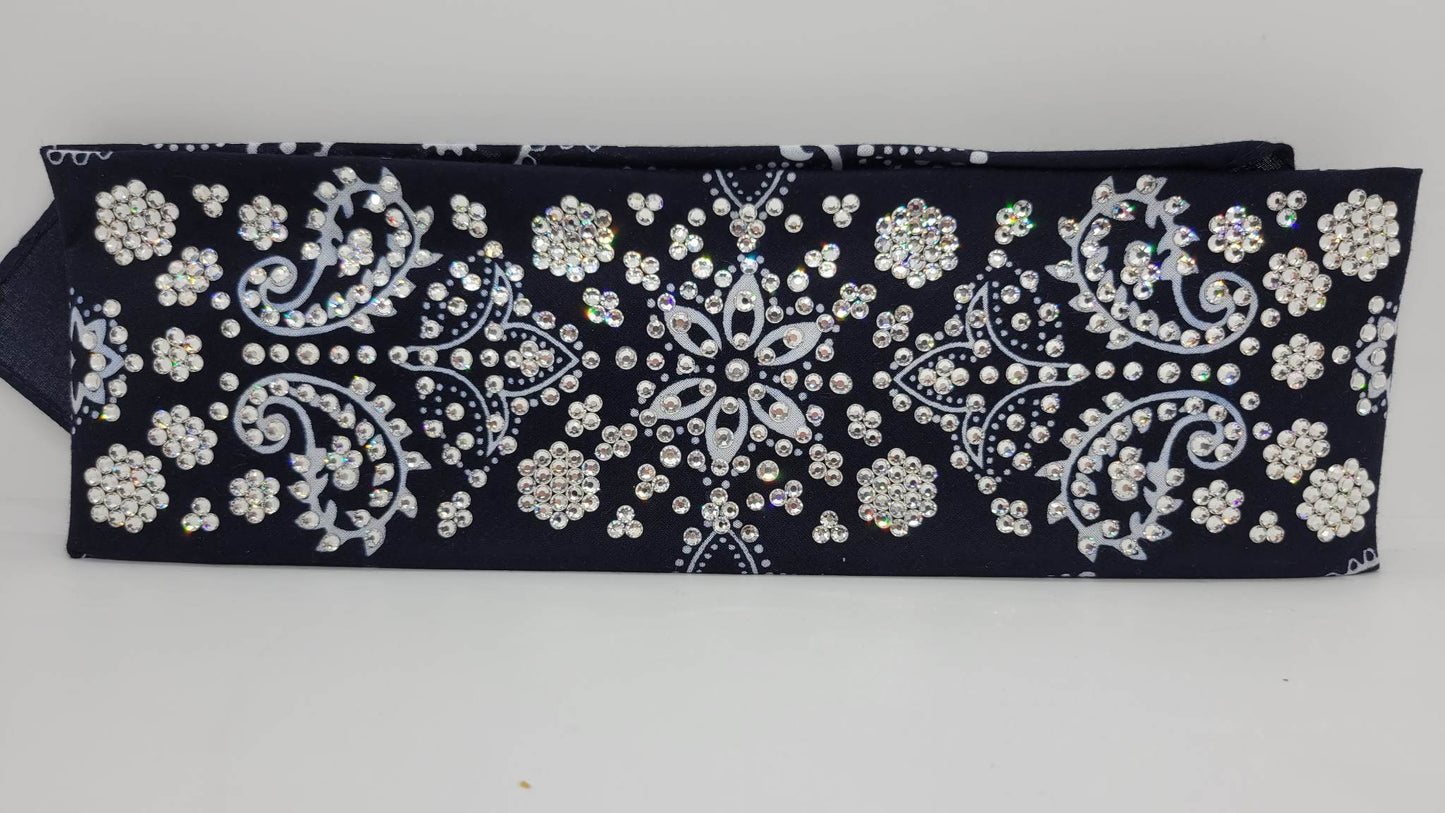 Super LeeAnnette Navy Flower Bandana with Diamond Clear Austrian Crystals (Sku4282)