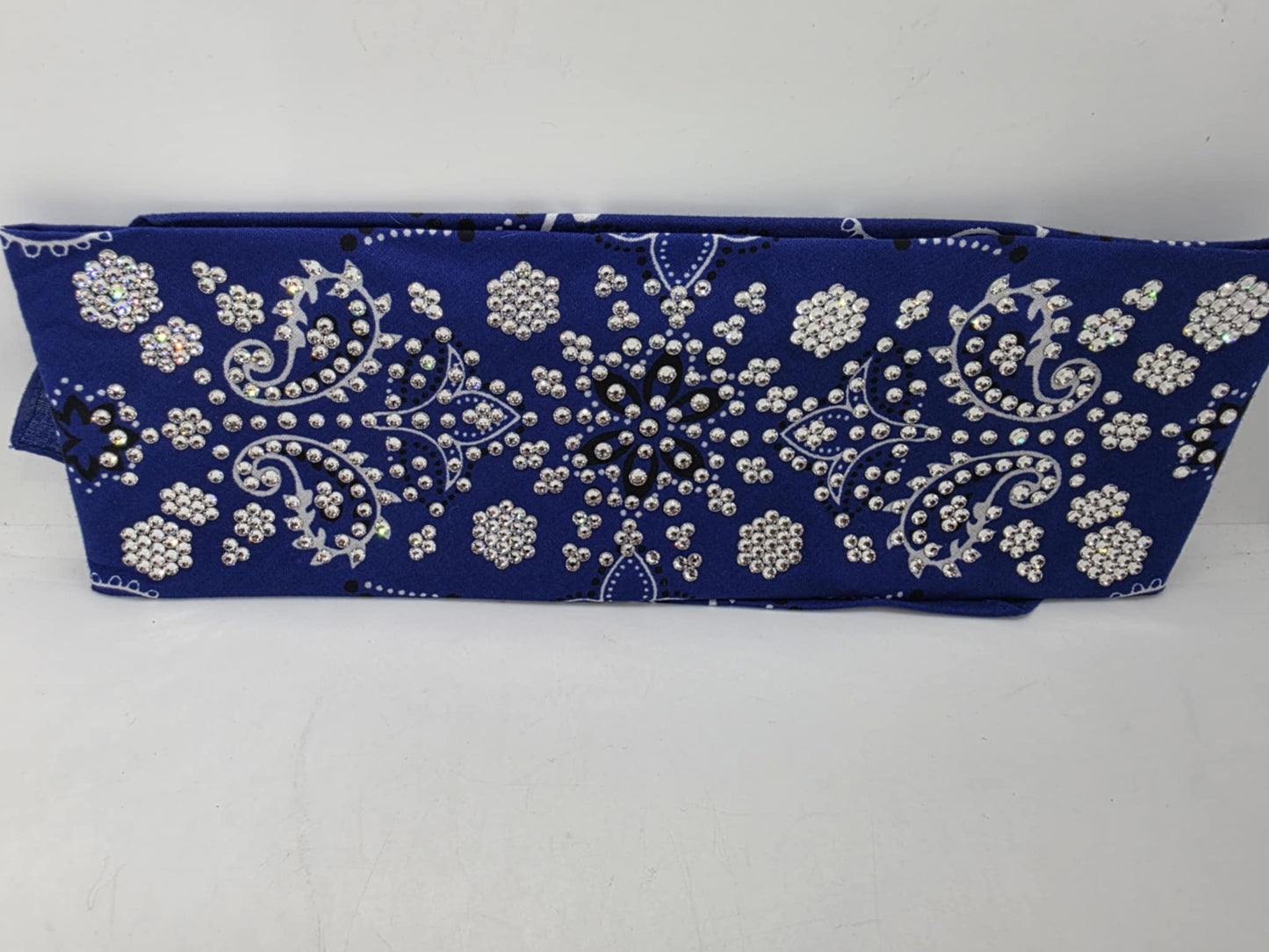 Super LeeAnnette Royal Blue Flower Bandana with Diamond Clear Austrian Crystals (Sku4283)