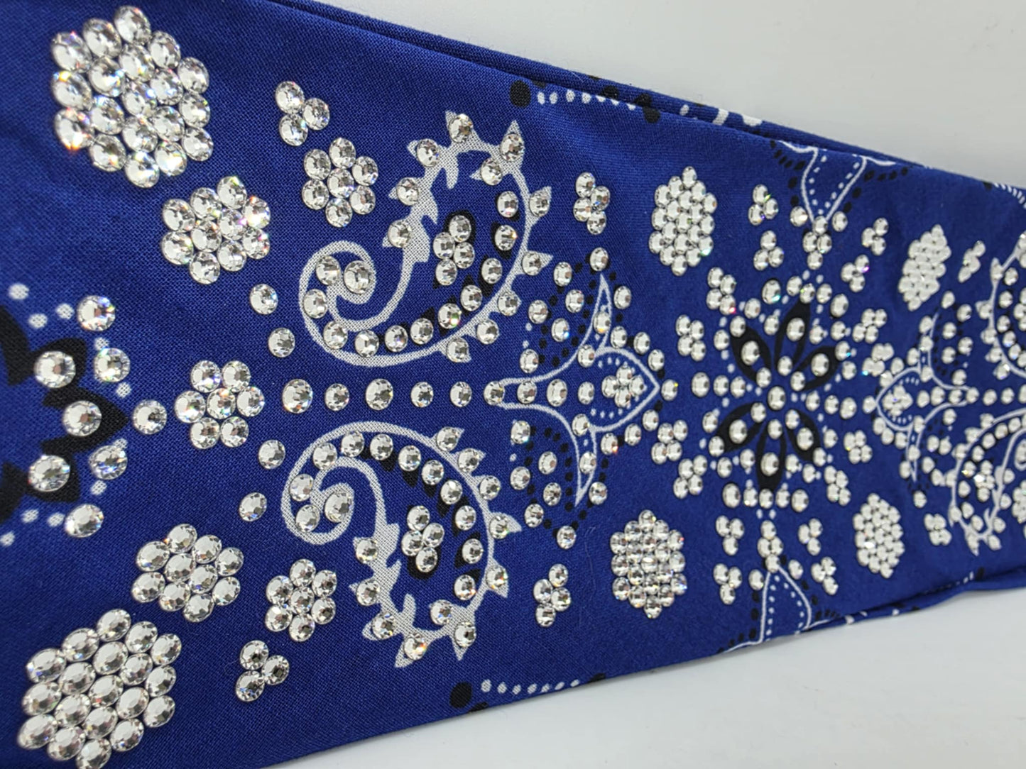 Super LeeAnnette Royal Blue Flower Bandana with Diamond Clear Austrian Crystals (Sku4283)
