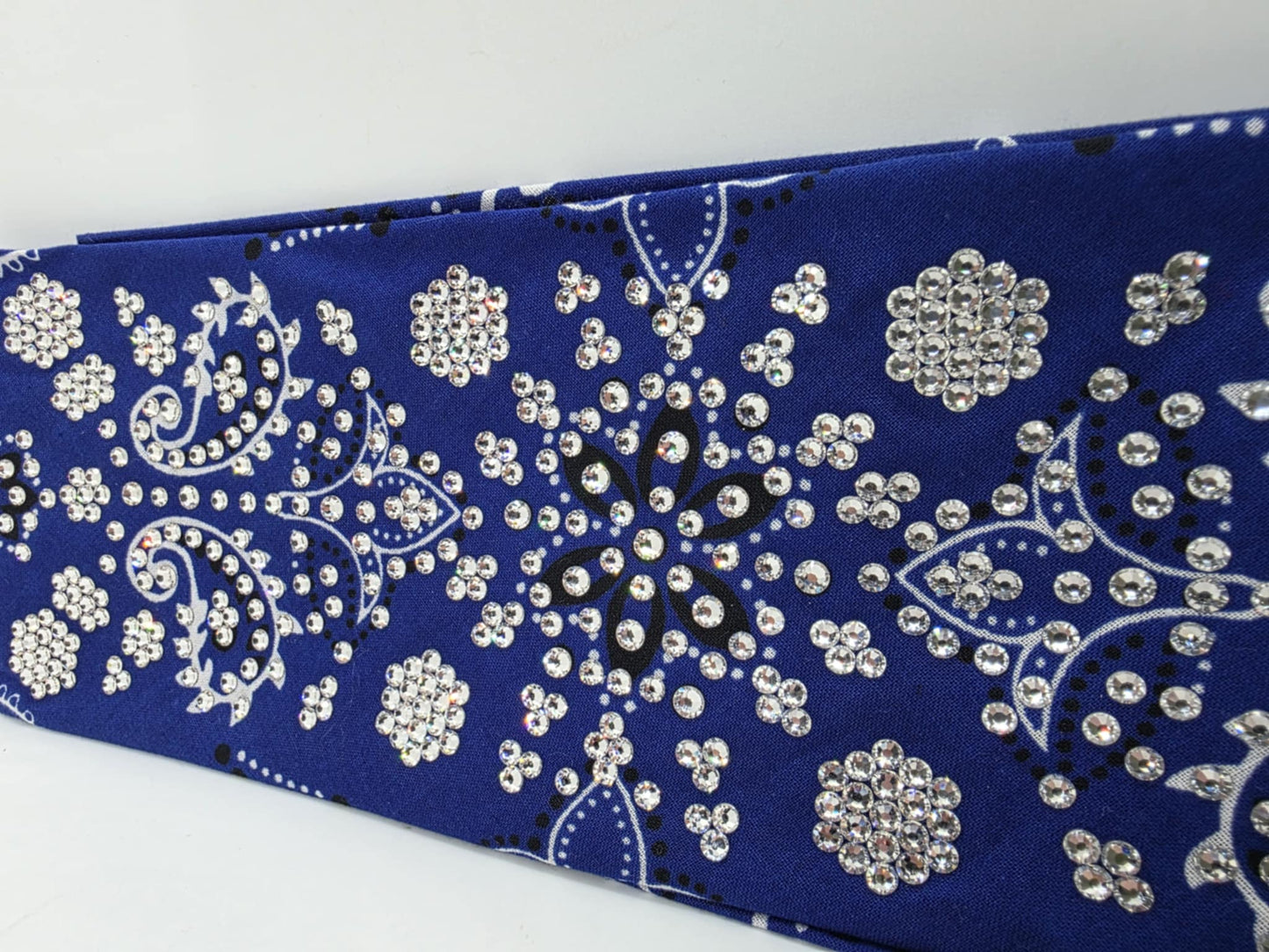 Super LeeAnnette Royal Blue Flower Bandana with Diamond Clear Austrian Crystals (Sku4283)
