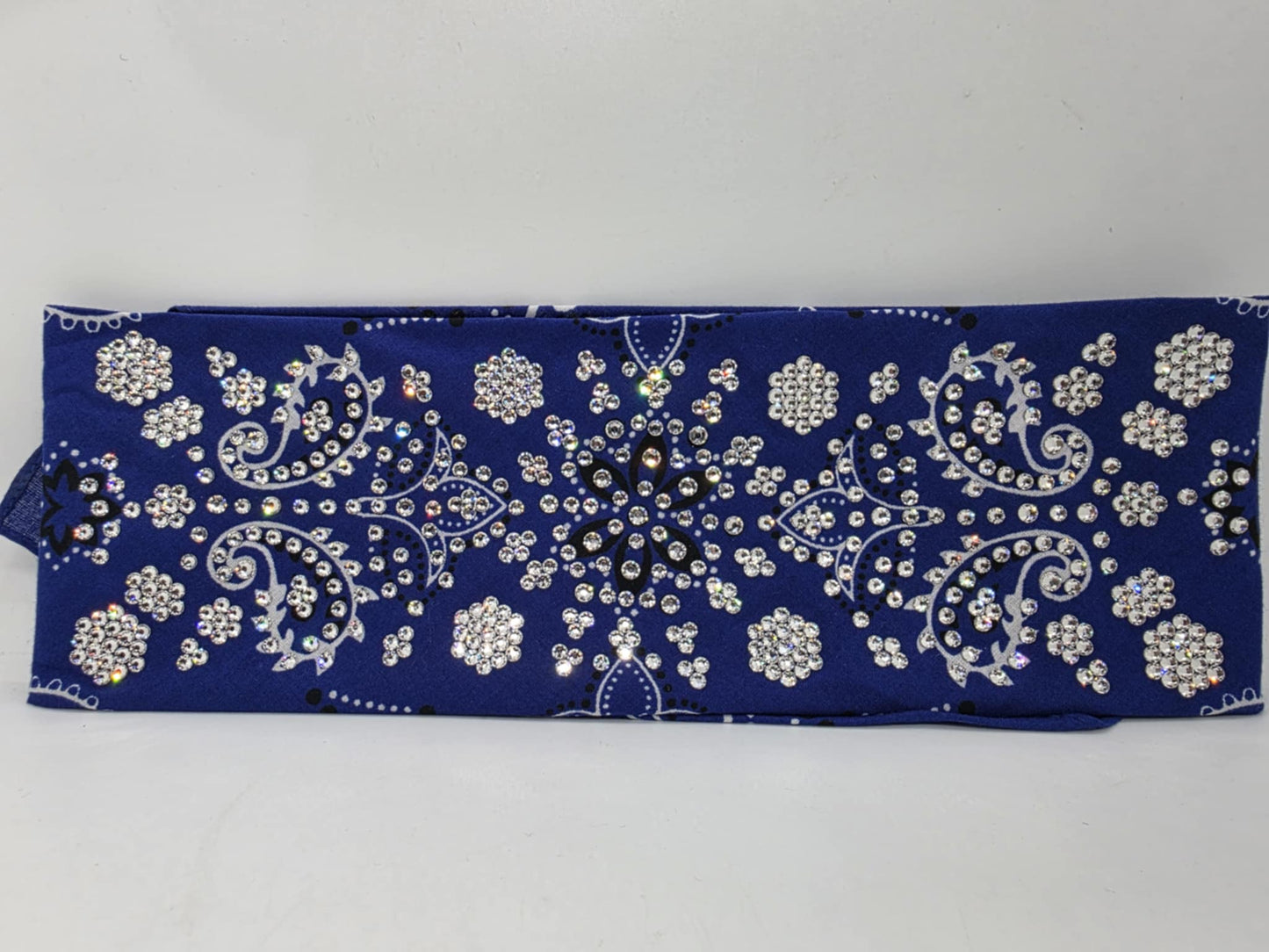Super LeeAnnette Royal Blue Flower Bandana with Diamond Clear Austrian Crystals (Sku4283)