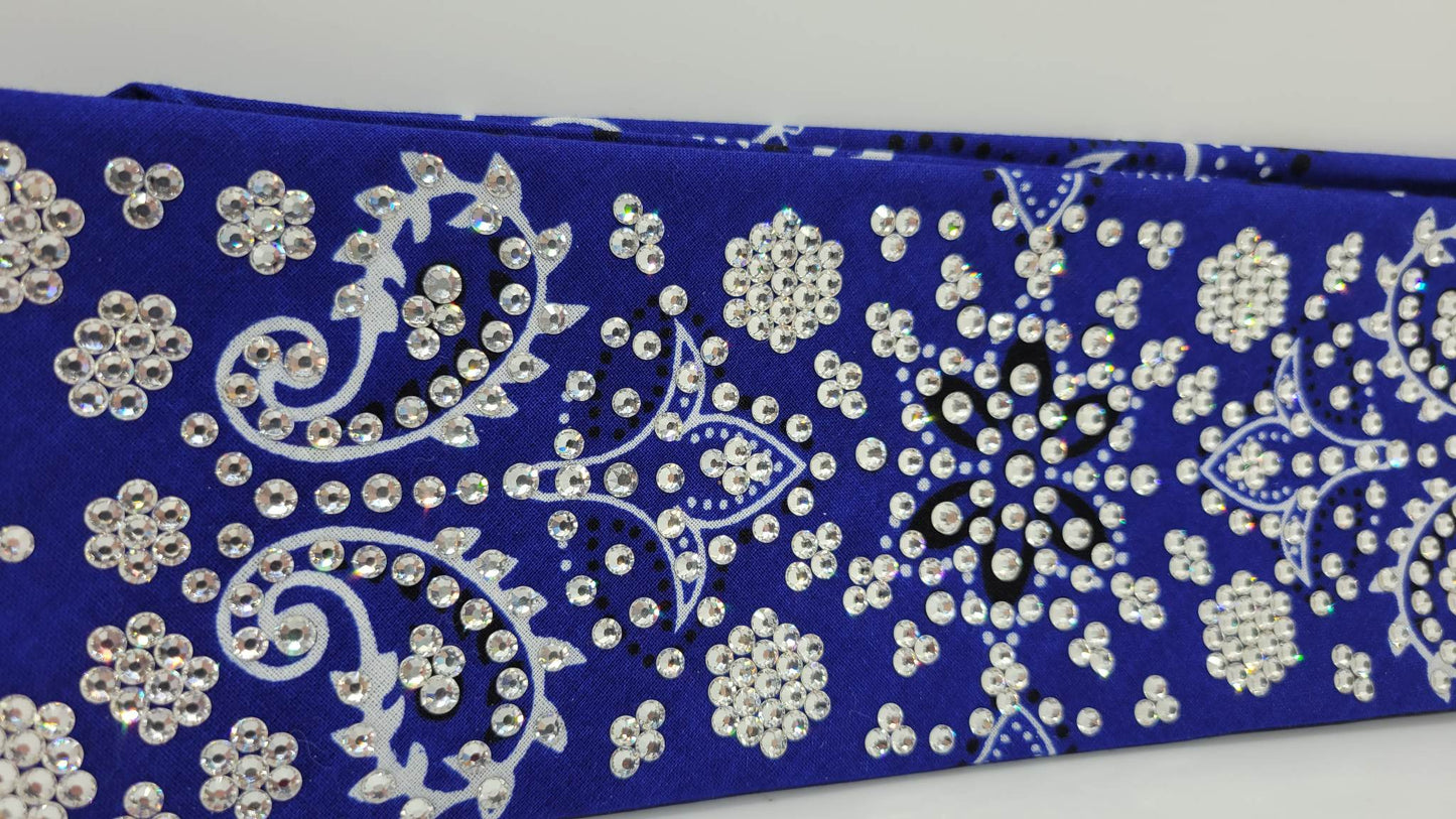 Super LeeAnnette Royal Blue Flower Bandana with Diamond Clear Austrian Crystals (Sku4283)