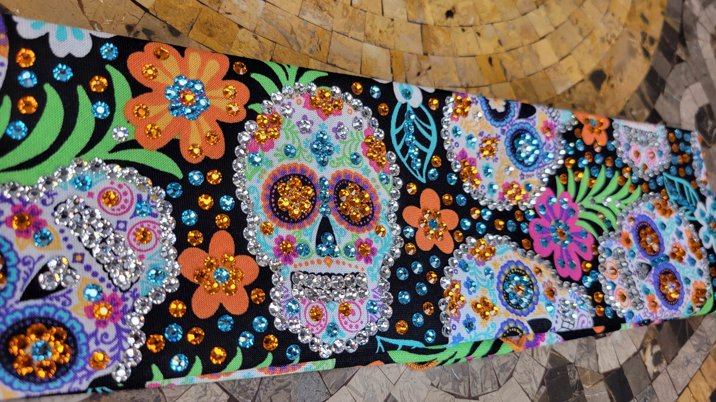 Super LeeAnnette Tropical Sugar Skulls Bandana with Multiple Colors of Austrian Crystals (Sku4285)