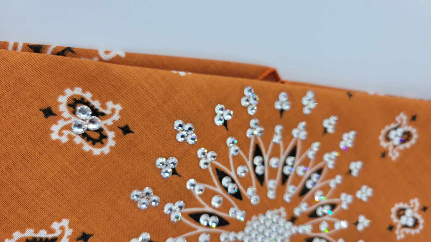 EXTRA BLING - Burnt Orange Paisley with Diamond Clear Austrian Crystals (Sku4312)