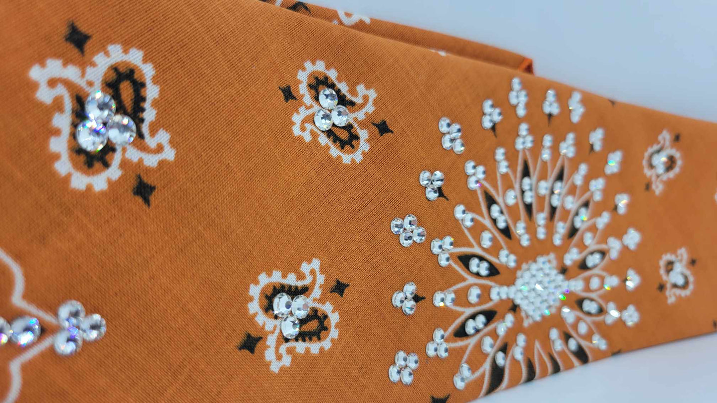 EXTRA BLING - Burnt Orange Paisley with Diamond Clear Austrian Crystals (Sku4312)
