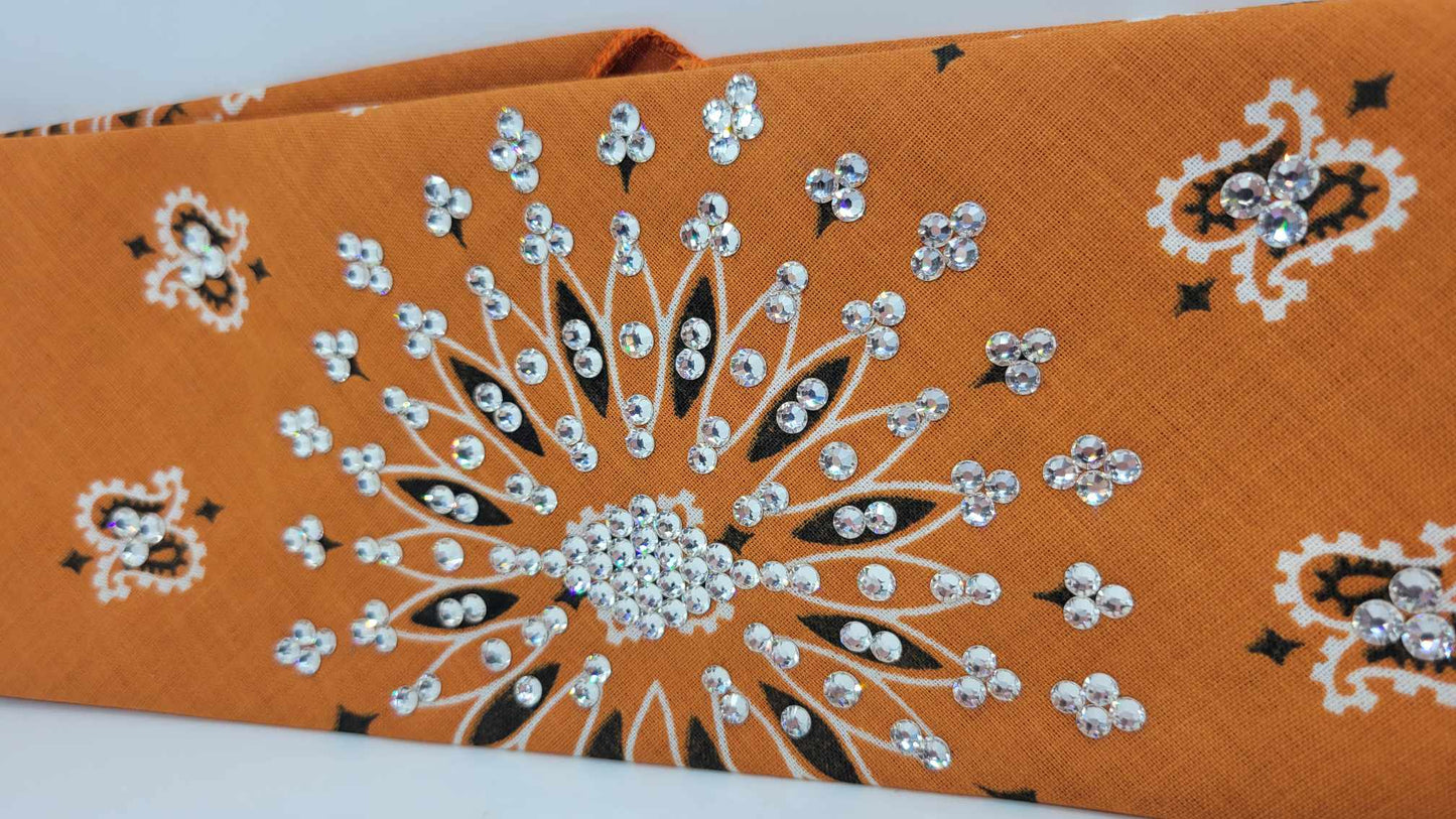 EXTRA BLING - Burnt Orange Paisley with Diamond Clear Austrian Crystals (Sku4312)