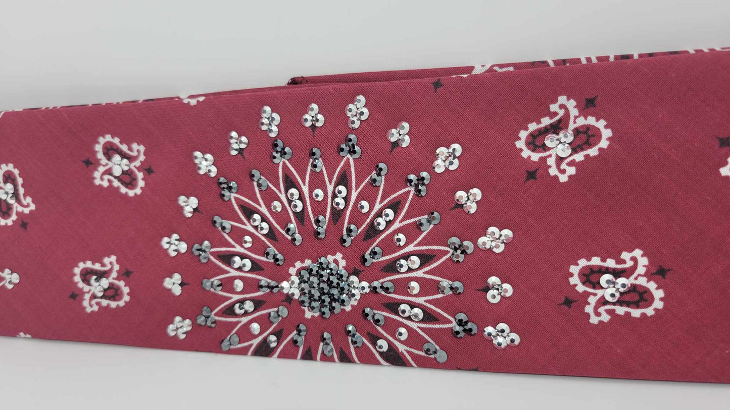 EXTRA BLING - Maroon Paisley with Chrome and Black Austrian Crystals (Sku4316)