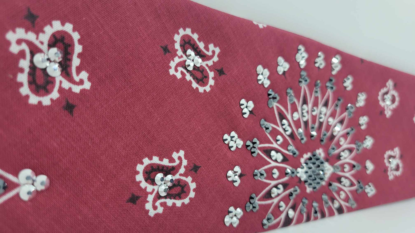 EXTRA BLING - Maroon Paisley with Chrome and Black Austrian Crystals (Sku4316)
