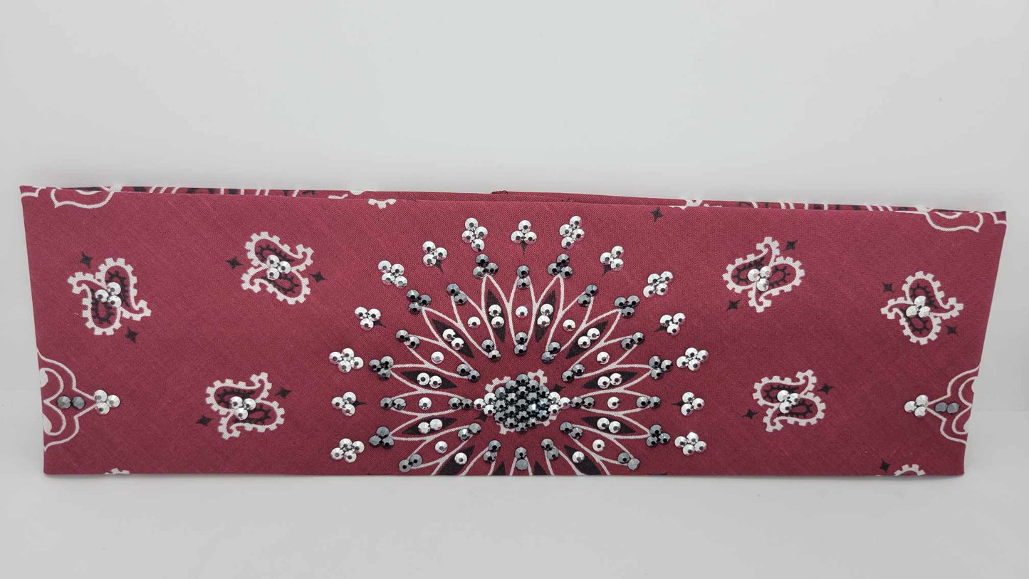 EXTRA BLING - Maroon Paisley with Chrome and Black Austrian Crystals (Sku4316)