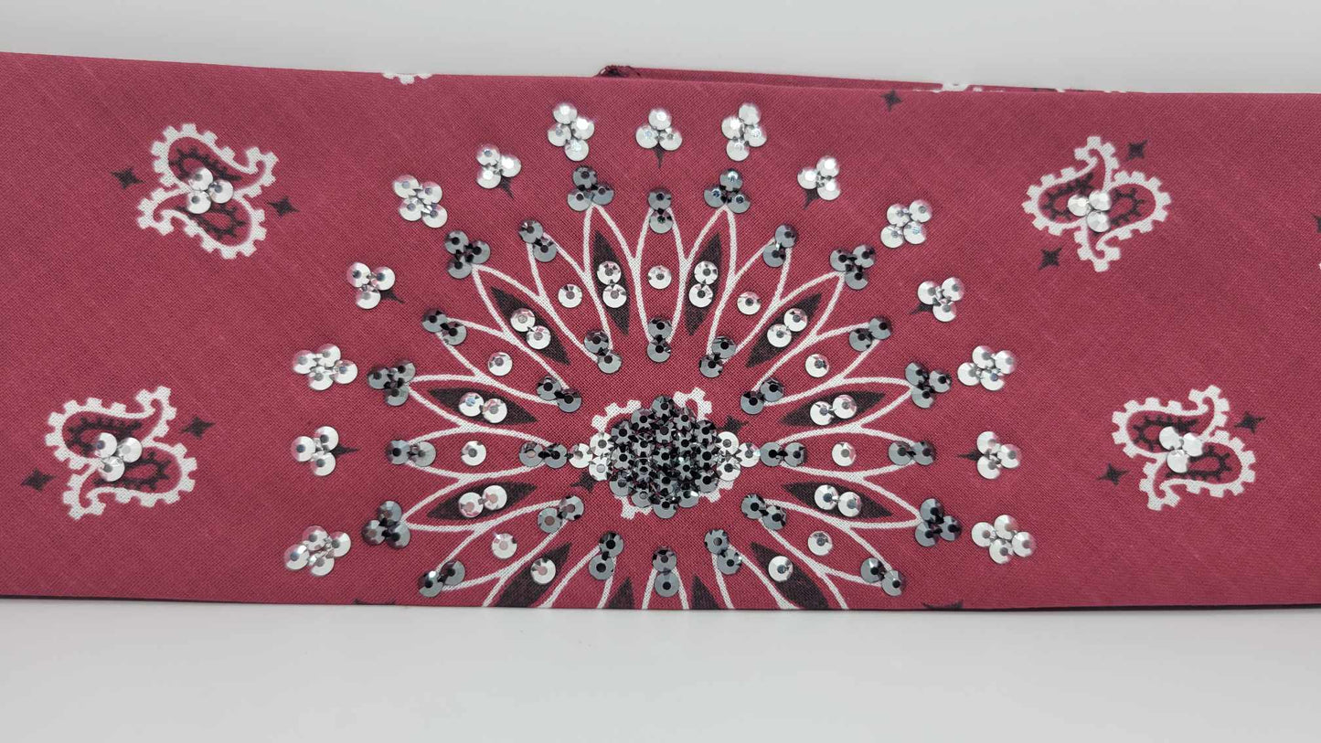 EXTRA BLING - Maroon Paisley with Chrome and Black Austrian Crystals (Sku4316)
