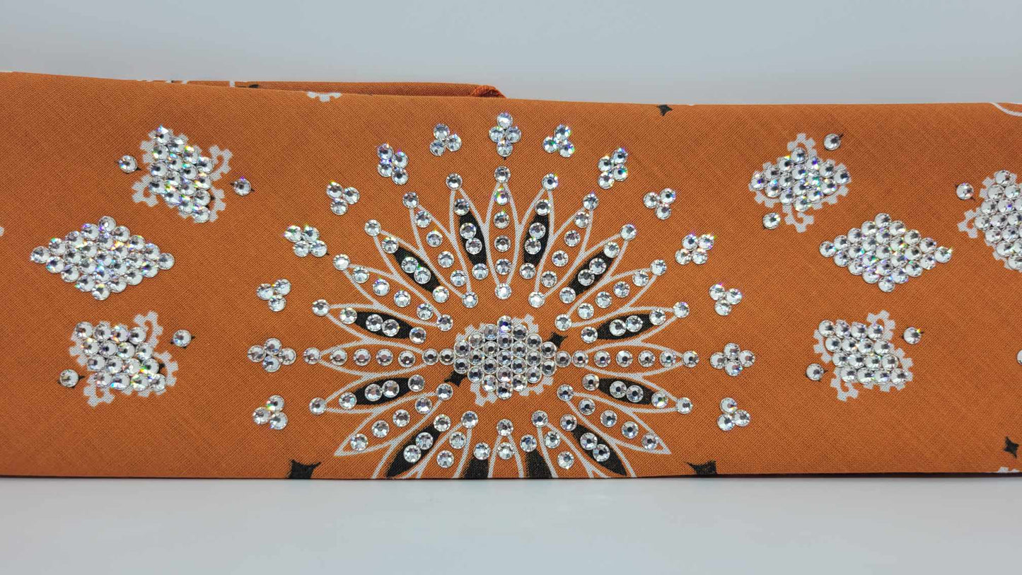 LeeAnnette Burnt Orange Paisley Bandana with Diamond Clear Austrian Crystals (Sku4318)