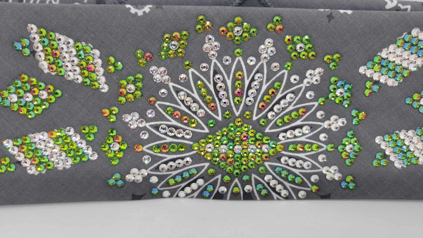 Super LeeAnnette Charcoal Paisley Bandana with Vitrail and Diamond Clear Austrian Crystals (Sku4319)