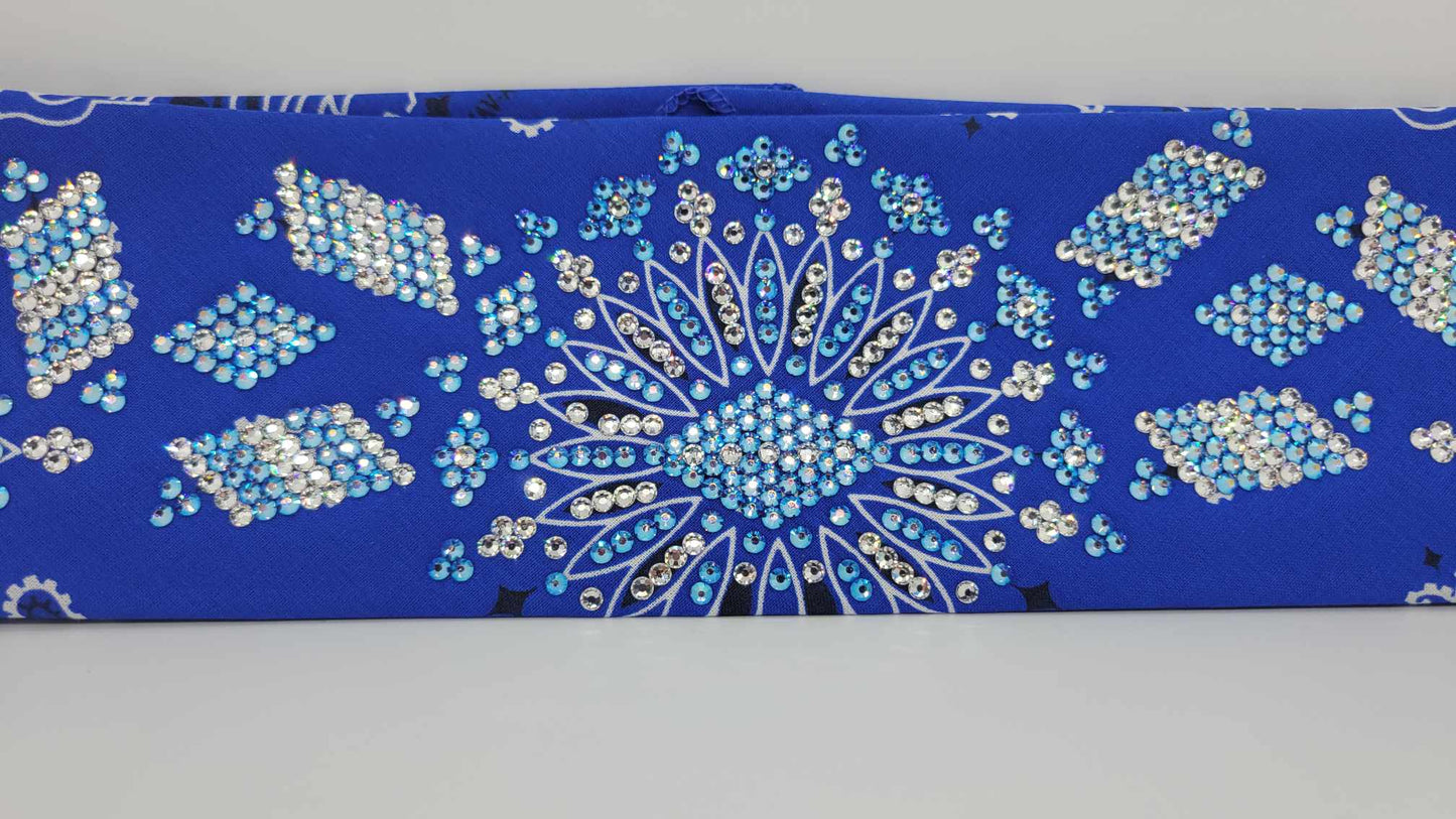 Super LeeAnnette Royal Blue Paisley Bandana with Blue Shimmer and Diamond Clear Austrian Crystals (Sku4320)