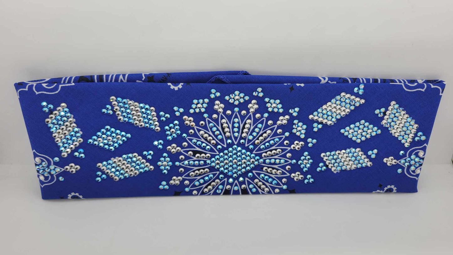 Super LeeAnnette Royal Blue Paisley Bandana with Blue Shimmer and Diamond Clear Austrian Crystals (Sku4320)