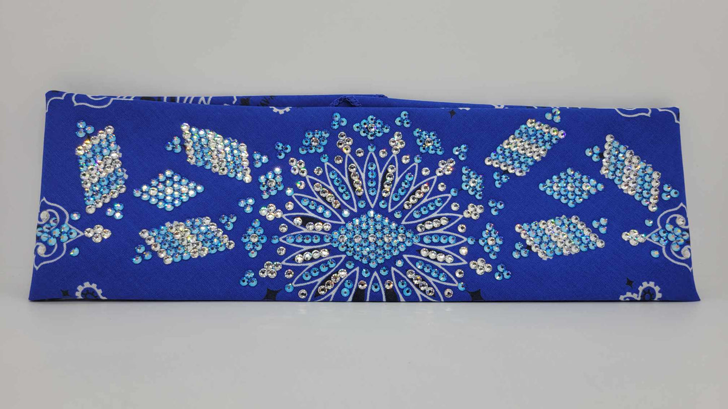 Super LeeAnnette Royal Blue Paisley Bandana with Blue Shimmer and Diamond Clear Austrian Crystals (Sku4320)