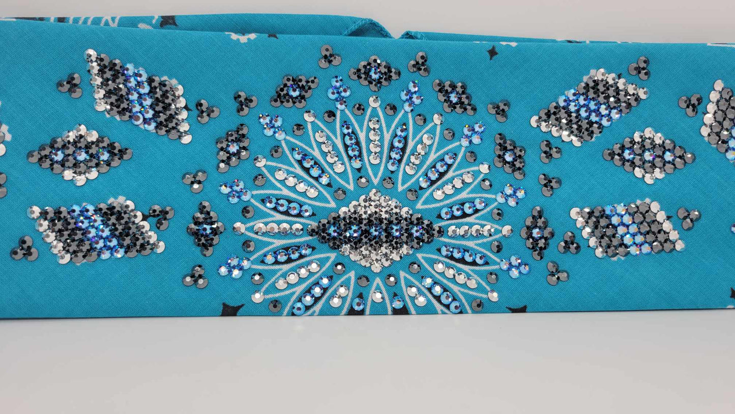 Super LeeAnnette Light Teal Paisley with Blue Shimmer, Chrome and Black Austrian Crystals (Sku4321)