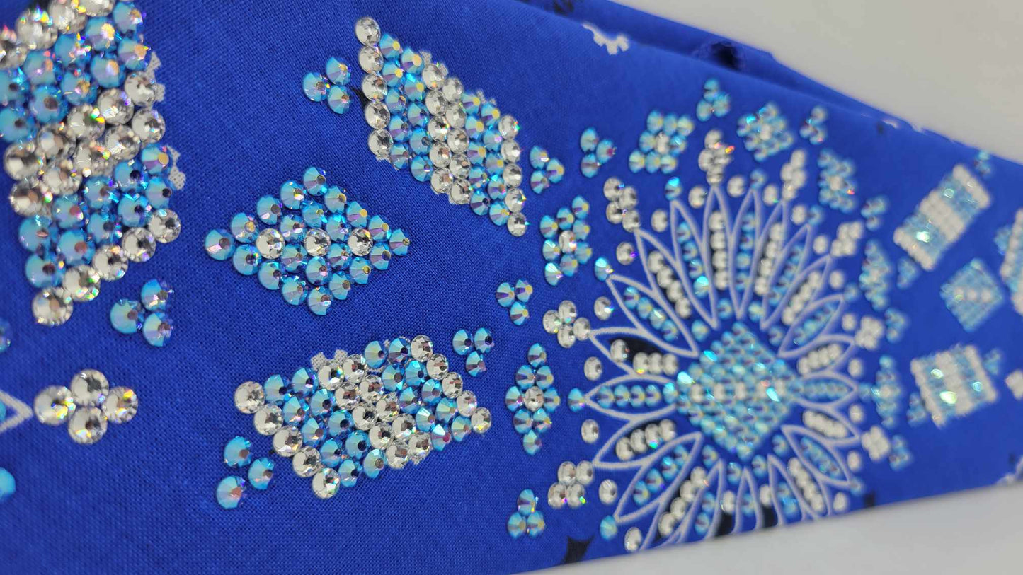 Super LeeAnnette Royal Blue Paisley Bandana with Blue Shimmer and Diamond Clear Austrian Crystals (Sku4320)