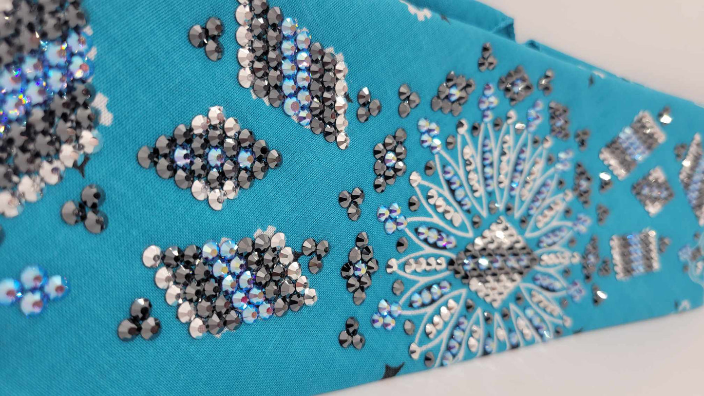 Super LeeAnnette Light Teal Paisley with Blue Shimmer, Chrome and Black Austrian Crystals (Sku4321)