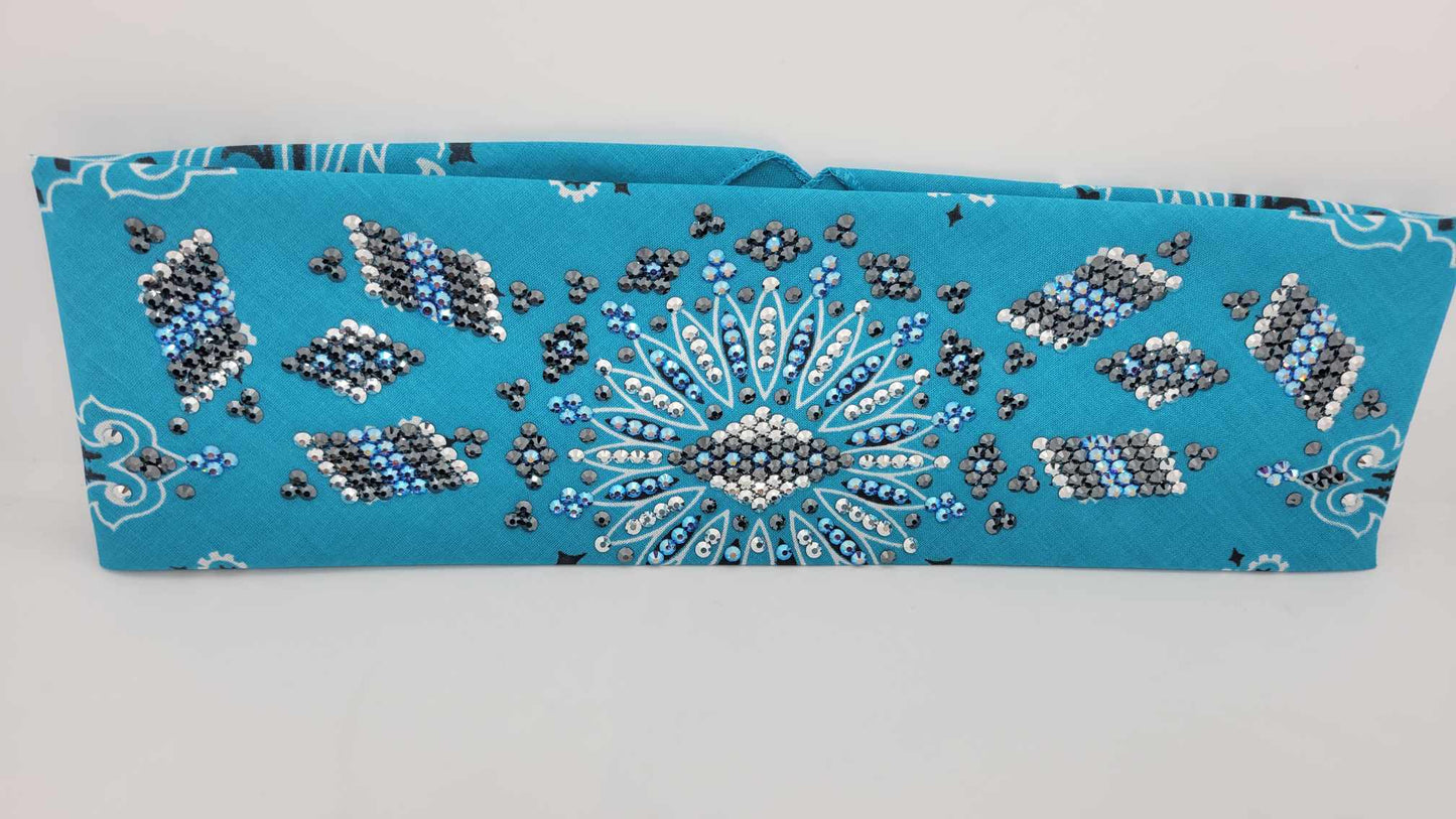 Super LeeAnnette Light Teal Paisley with Blue Shimmer, Chrome and Black Austrian Crystals (Sku4321)