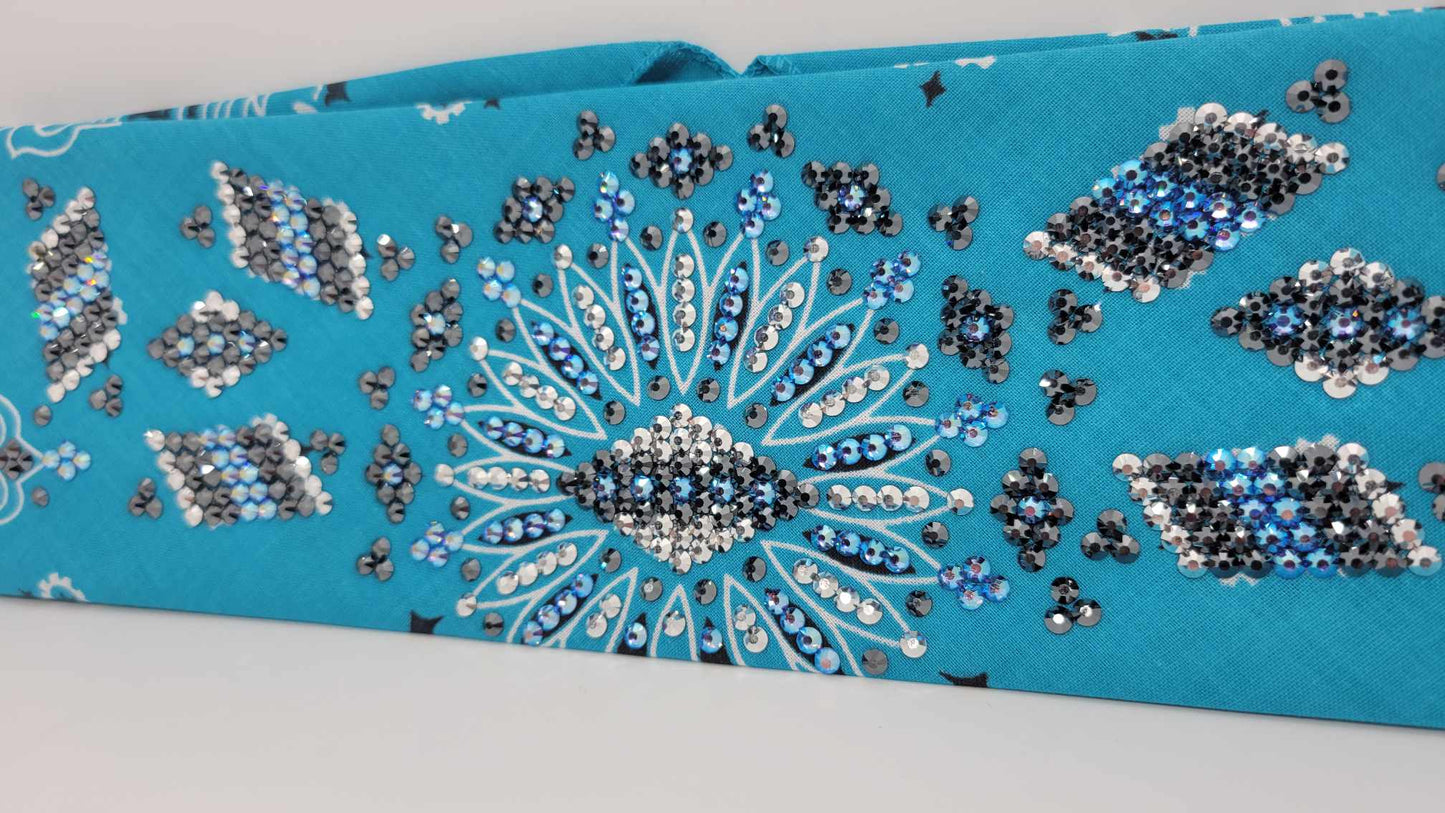 Super LeeAnnette Light Teal Paisley with Blue Shimmer, Chrome and Black Austrian Crystals (Sku4321)