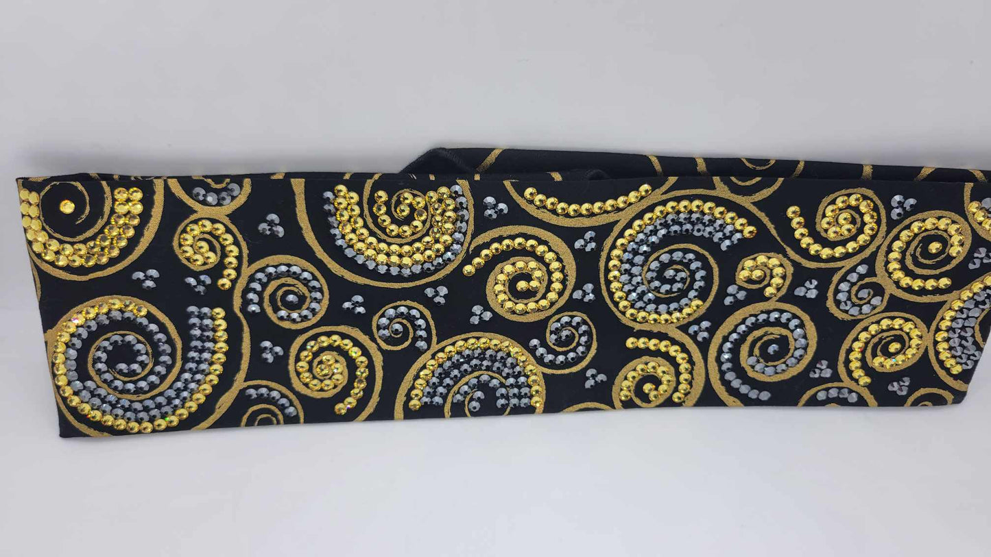 Super LeeAnnette Gold Scrolls Bandana with Yellow and Black Austrian Crystals (Sku4326)