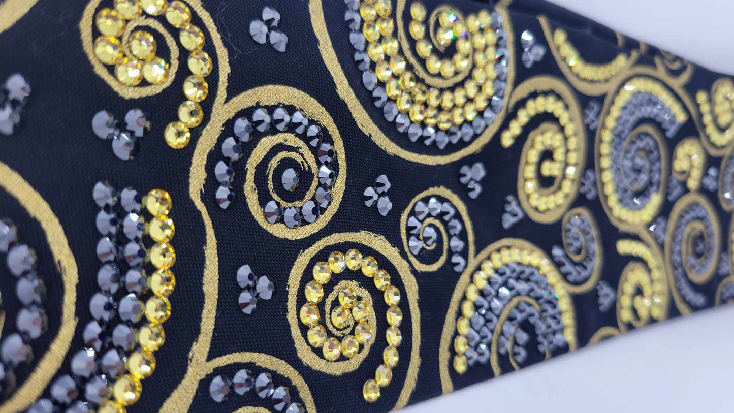 Super LeeAnnette Gold Scrolls Bandana with Yellow and Black Austrian Crystals (Sku4326)