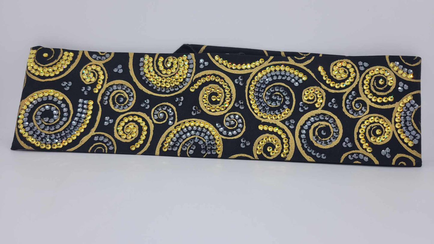 Super LeeAnnette Gold Scrolls Bandana with Yellow and Black Austrian Crystals (Sku4326)