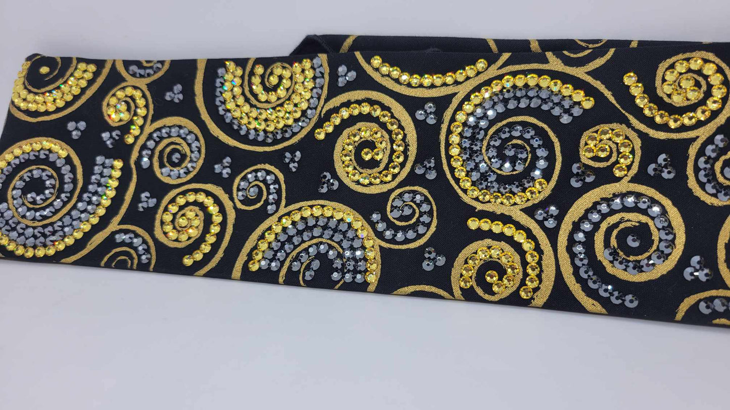 Super LeeAnnette Gold Scrolls Bandana with Yellow and Black Austrian Crystals (Sku4326)