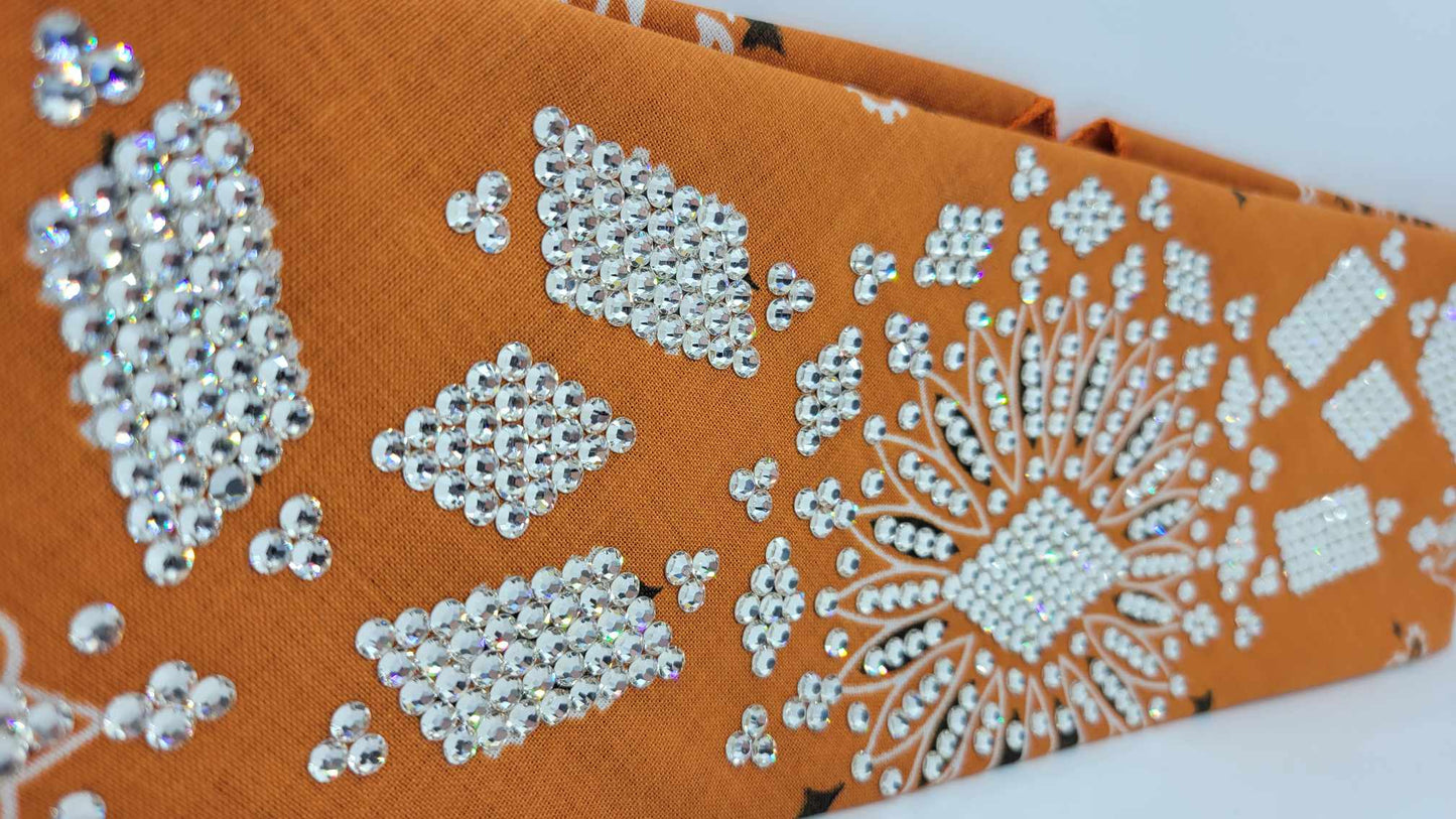 Super LeeAnnette Burt Orange Paisley Bandana with Diamond Clear Austrian Crystals (Sku4327)