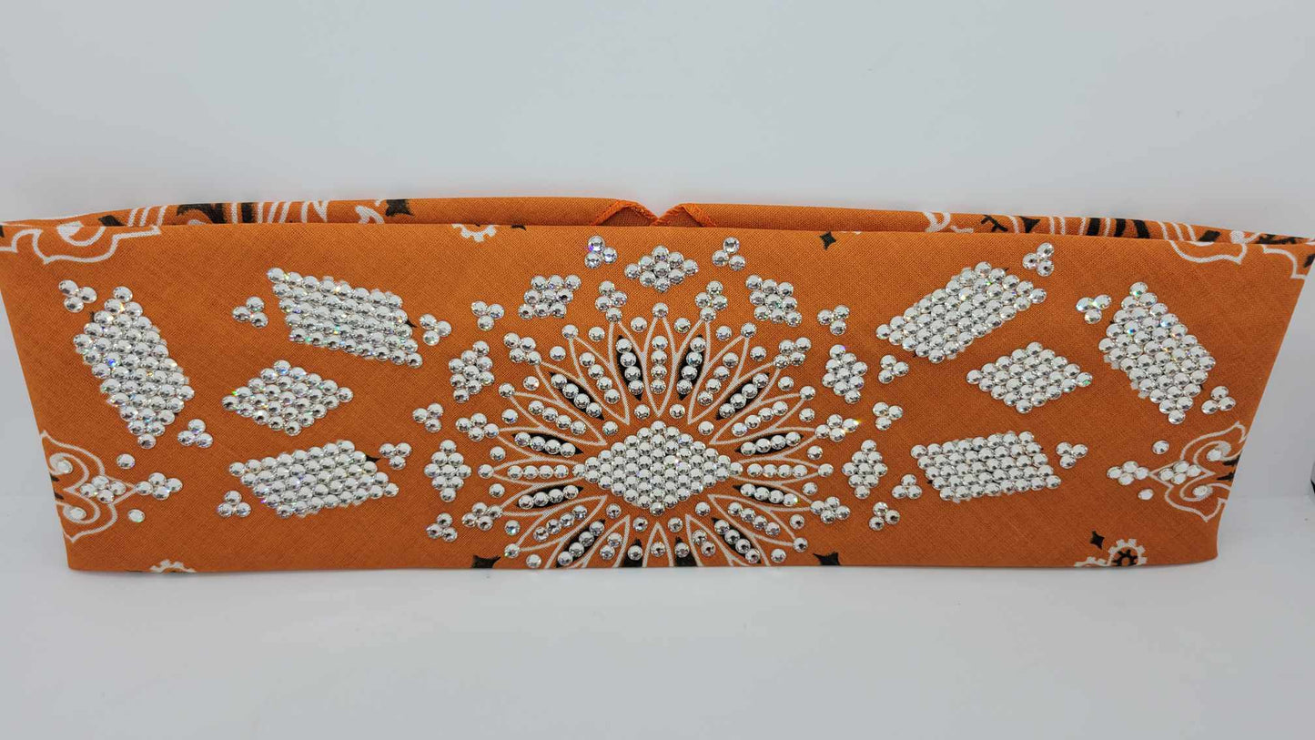 Super LeeAnnette Burt Orange Paisley Bandana with Diamond Clear Austrian Crystals (Sku4327)