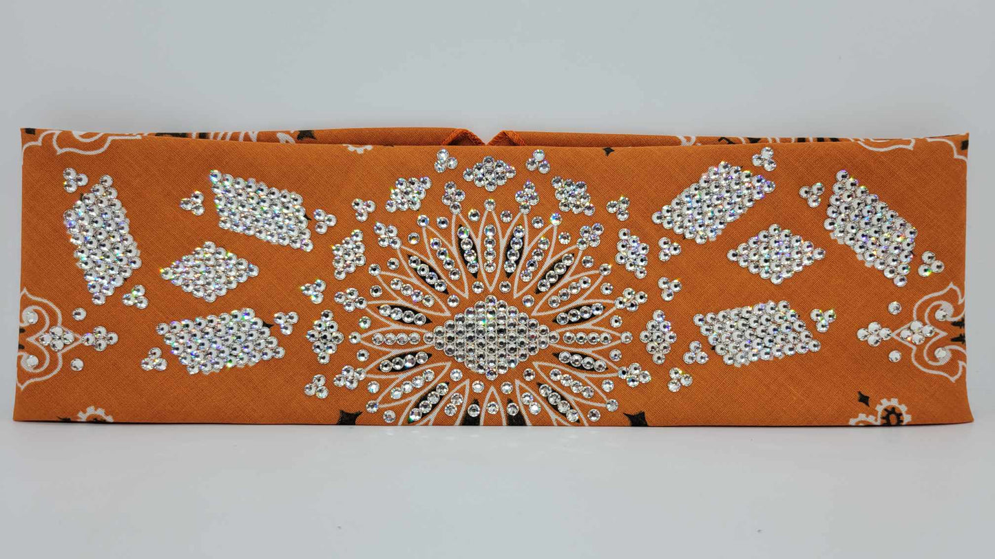 Super LeeAnnette Burt Orange Paisley Bandana with Diamond Clear Austrian Crystals (Sku4327)