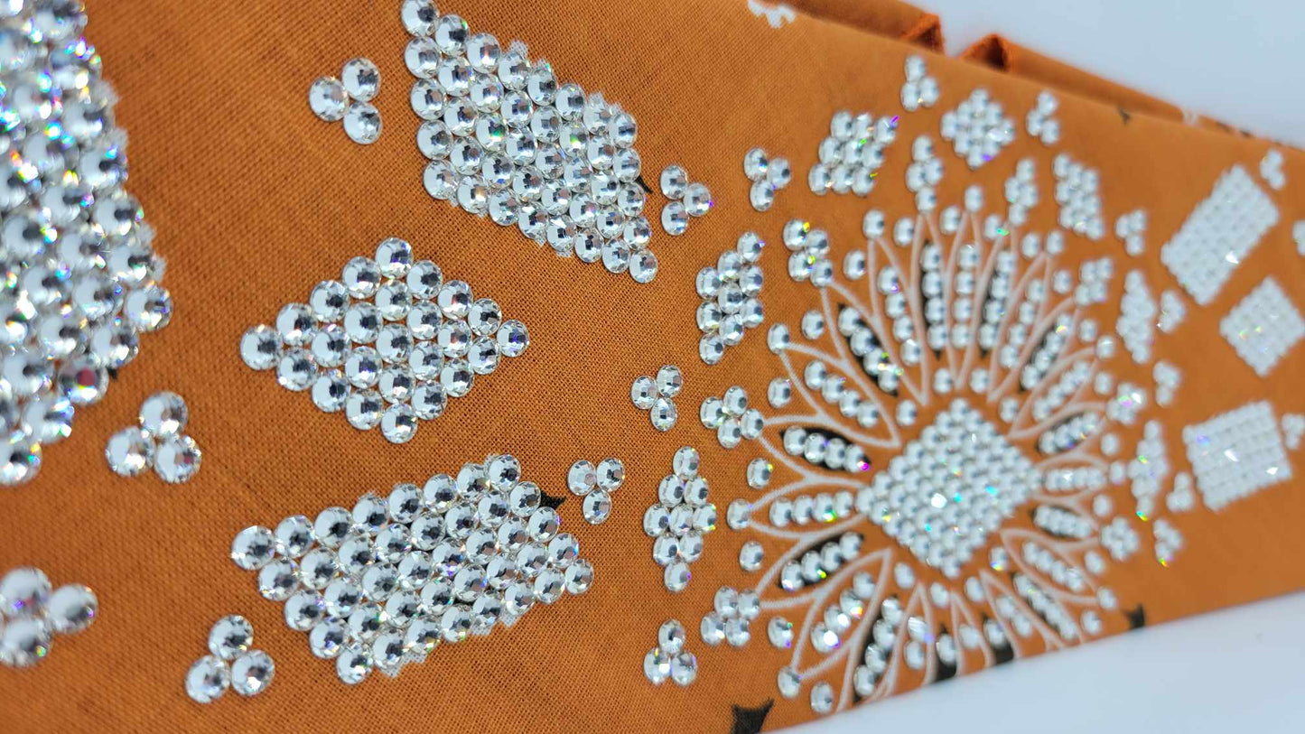 Super LeeAnnette Burt Orange Paisley Bandana with Diamond Clear Austrian Crystals (Sku4327)