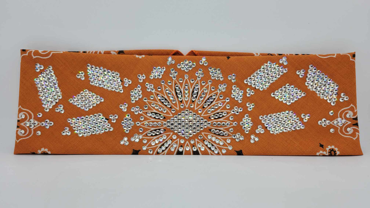 Super LeeAnnette Burt Orange Paisley Bandana with Diamond Clear Austrian Crystals (Sku4327)