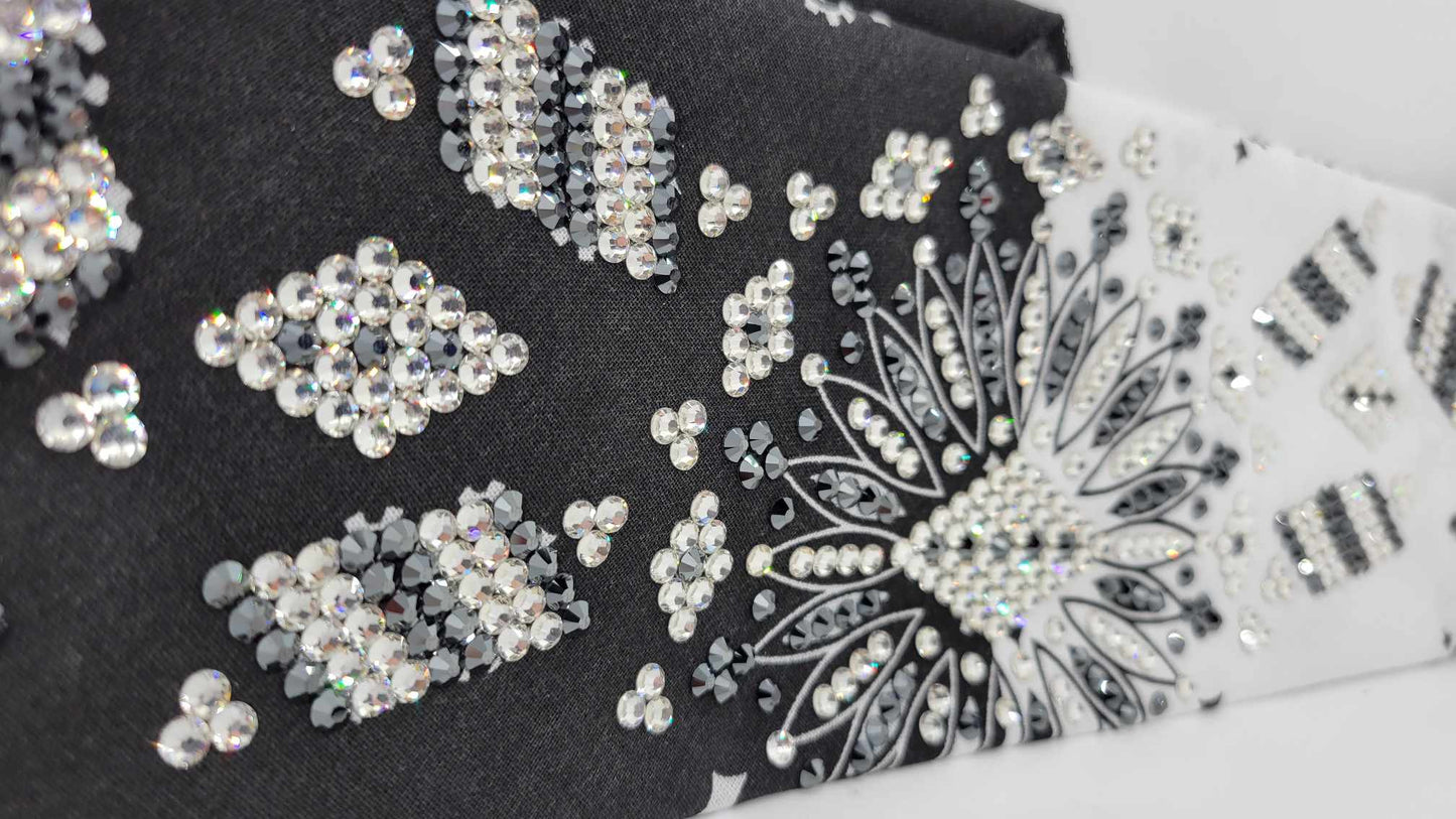 Super LeeAnnette Black and White Paisley with Black and Diamond Clear Austrian Crystals (Sku4328)