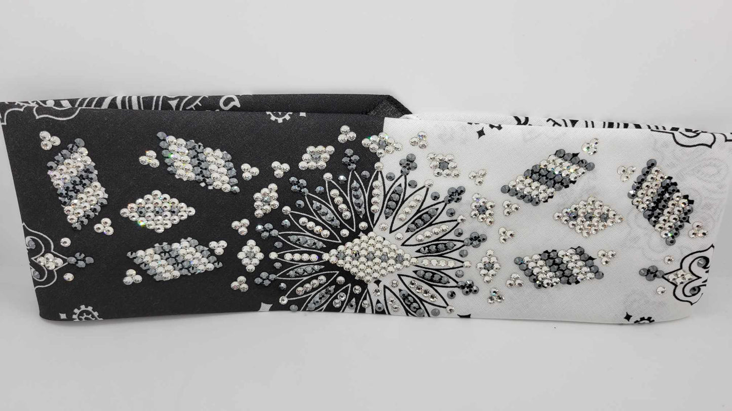 Super LeeAnnette Black and White Paisley with Black and Diamond Clear Austrian Crystals (Sku4328)
