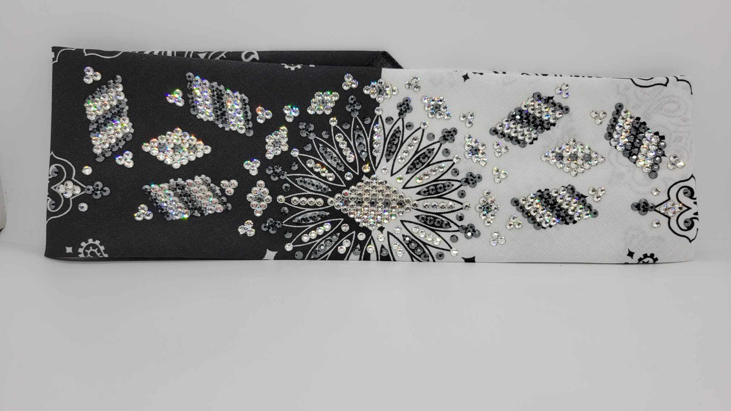Super LeeAnnette Black and White Paisley with Black and Diamond Clear Austrian Crystals (Sku4328)
