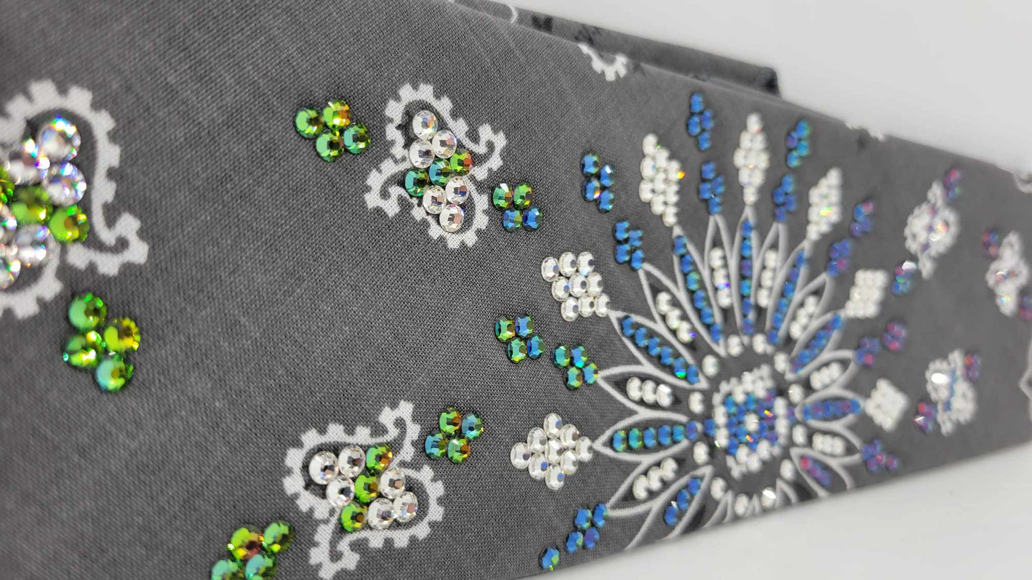 LeeAnnette Charcoal Paisley with Vitrail and Diamond Clear Austrian Crystals (Sku4333)