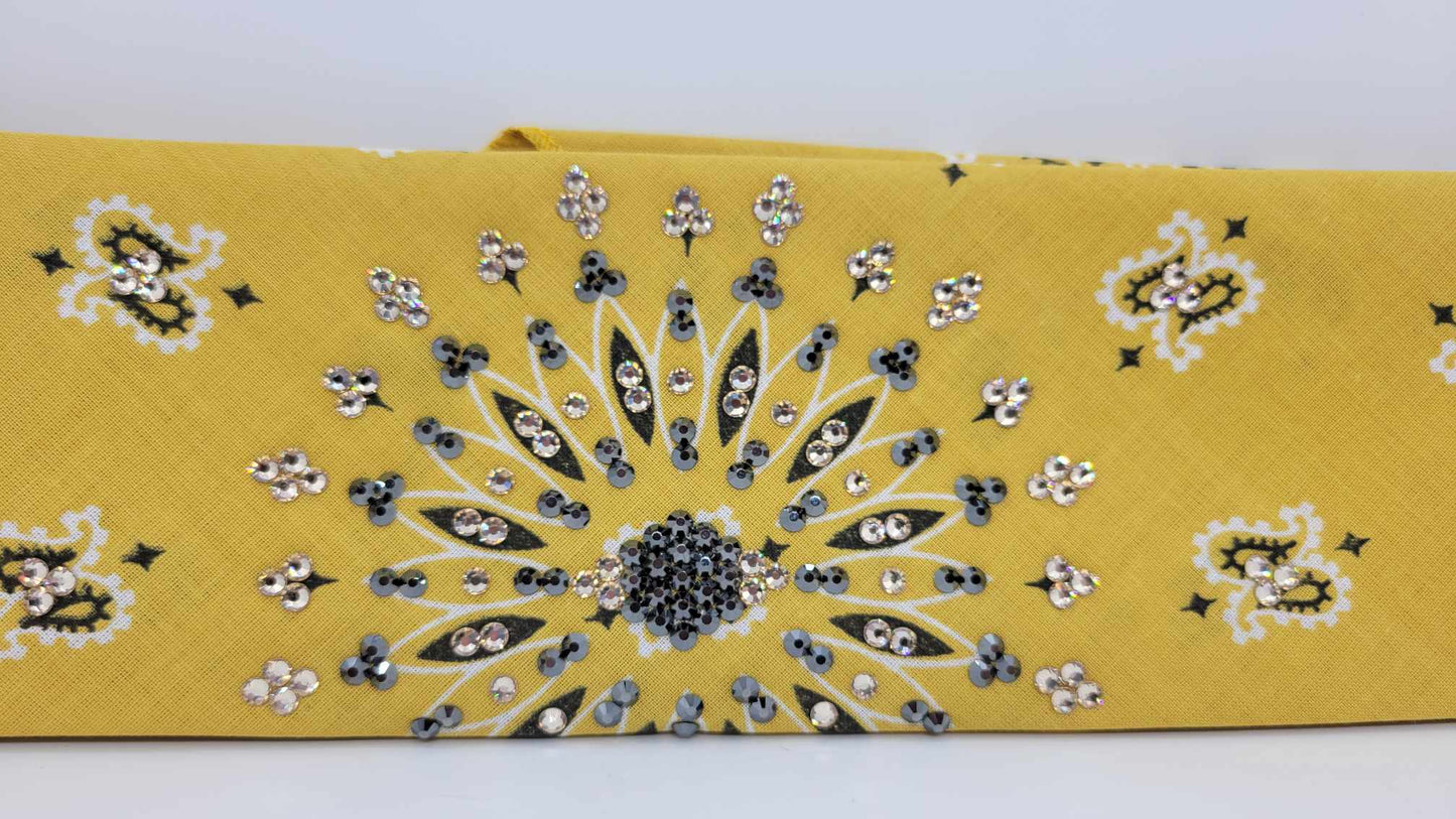 EXTRA BLING - Golden Mustard Paisley with Black and Honey Austrian Crystals (Sku4336)