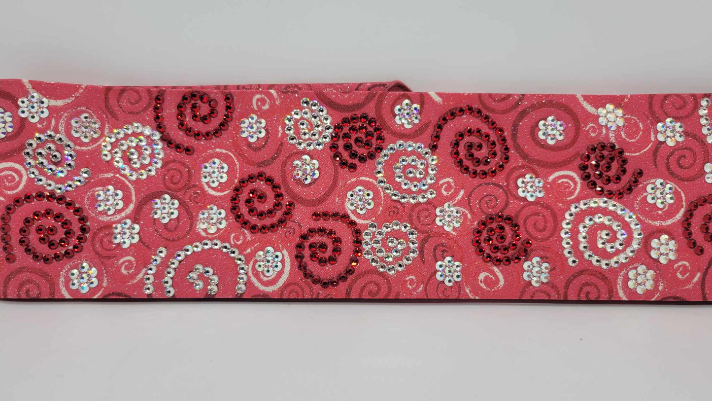 Super LeeAnnette Red Scrolls Bandana with Red, Aurora Borealis and Diamond Clear Austrian Crystals (Sku4338)