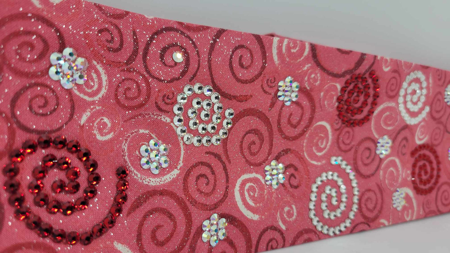 LeeAnnette Red Scrolls Bandana with Red, Aurora Borealis and Diamond Clear Austrian Crystals (Sku4341)