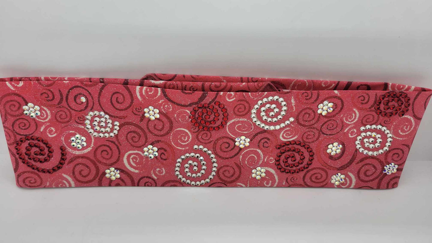 LeeAnnette Red Scrolls Bandana with Red, Aurora Borealis and Diamond Clear Austrian Crystals (Sku4341)