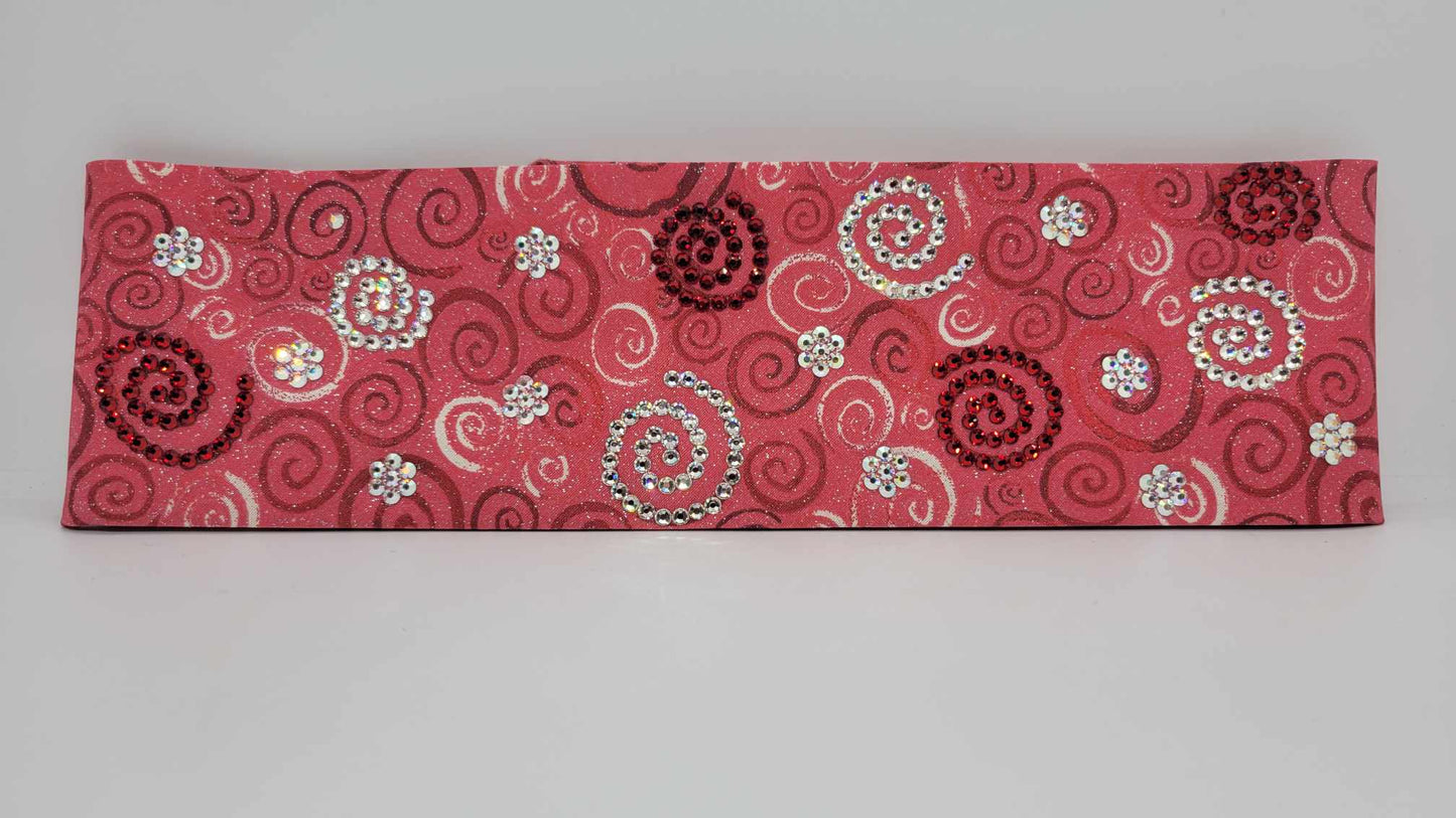 LeeAnnette Red Scrolls Bandana with Red, Aurora Borealis and Diamond Clear Austrian Crystals (Sku4341)