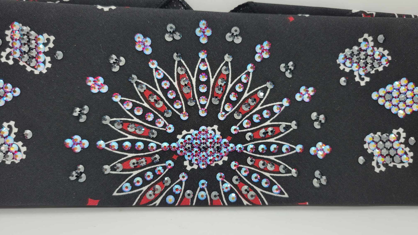 LeeAnnette Red and Black Paisley with Red/Blue Shimmer and Black Austrian Crystals (Sku4342)
