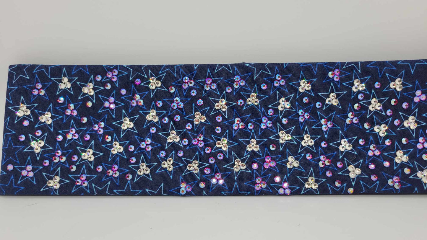 LeeAnnette Blue Stars Bandana with Red/Blue Shimmer and Diamond Clear Austrian Crystals (Sku4344)