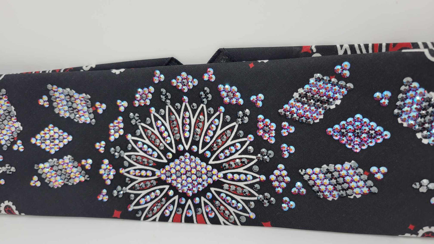 Super LeeAnnette Red and Black Paisley Bandana with Red/Blue Shimmer and Black Austrian Crystals (Sku4345)