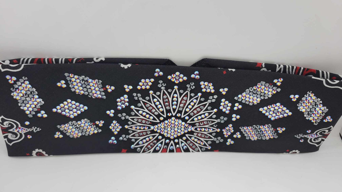 Super LeeAnnette Red and Black Paisley Bandana with Red/Blue Shimmer and Black Austrian Crystals (Sku4345)