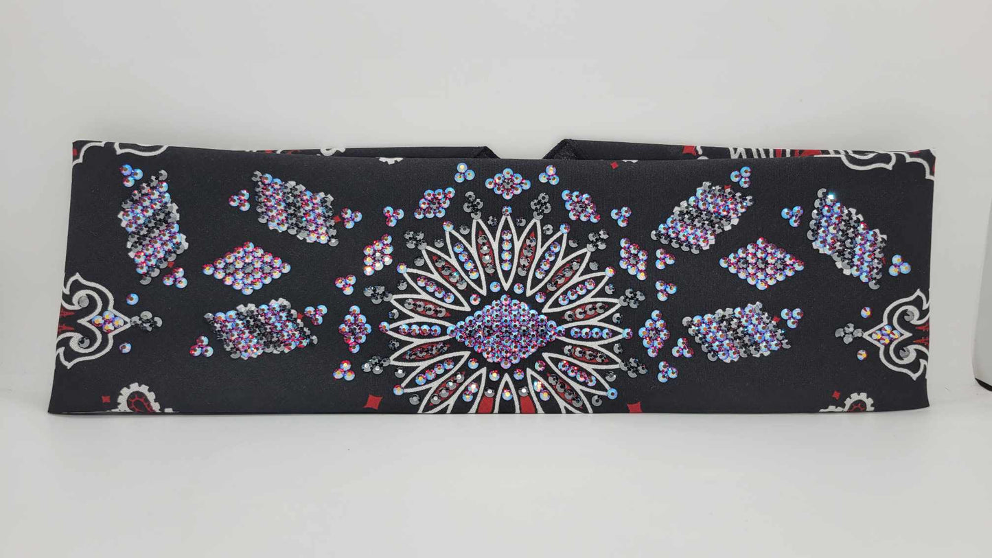 Super LeeAnnette Red and Black Paisley Bandana with Red/Blue Shimmer and Black Austrian Crystals (Sku4345)