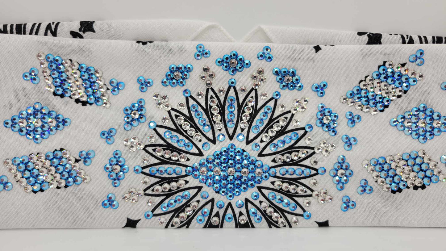 Super LeeAnnette Bandana White Paisley with Blue Shimmer and Diamond Clear Austrian Crystals (Sku4346)