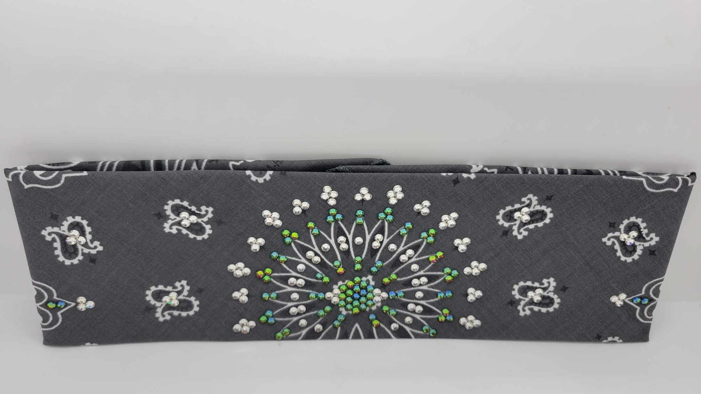 EXTRA BLING - Charcoal Paisley with Vitrail and Diamond Clear Austrian Crystals (Sku4348)
